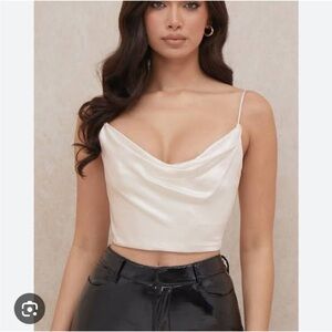 House of cb Marlene ivory draped satin corset top NWOT size L